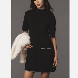 Anthropologie Maeve The Annalise Mock-Neck Mini Sweater Dress Knit 1X NWT Black